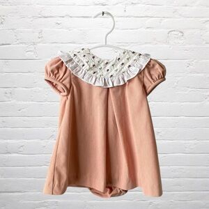 Edgehill Collection // Light Pink Kids Dress with Embroidered Ruffle Collar NWT